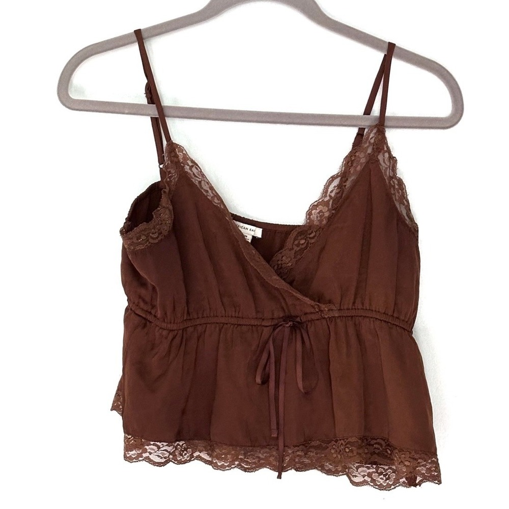 American Eagle Babydoll Top Lace Trim Brown Women's S/P Crop Cami Fairy Grunge